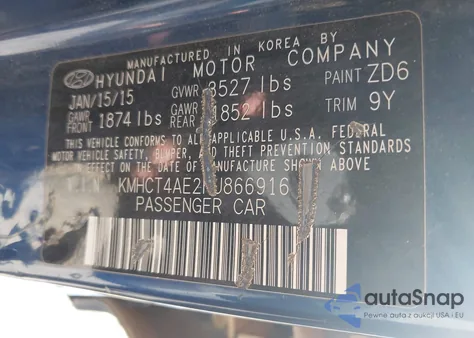 2015 Hyundai Accent Gls из США, поврежденный, VIN KMHCT4AE2FU866916